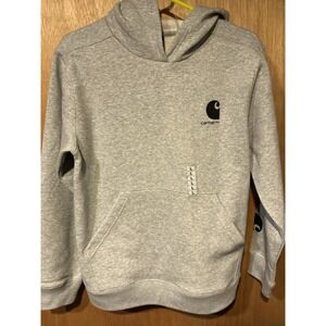 Carhartt Hoodie Youth Large Gray Pullover Sweatshirt Logo Sleeve